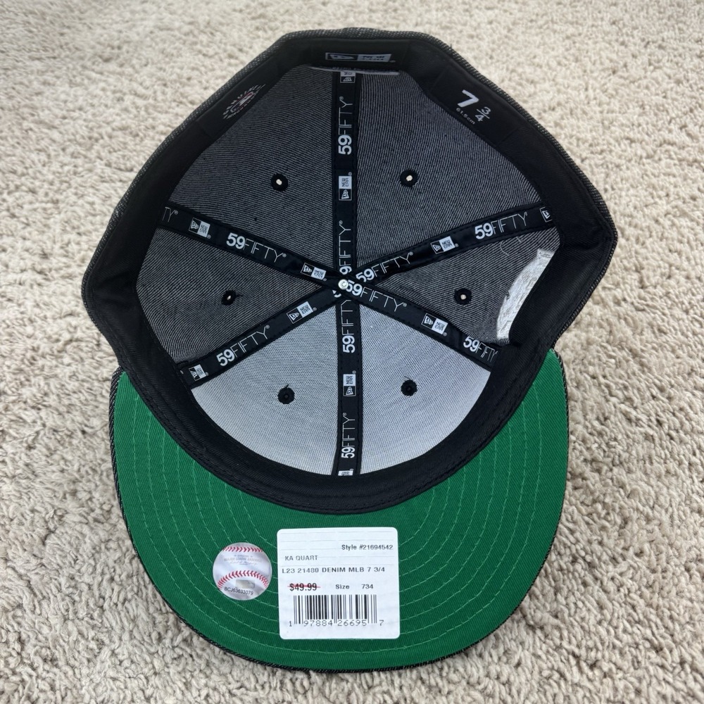 Atlanta Braves Hat New‎ Era 7 3/4 Black Denim Team Logo 1999 World Series Patch - Picture 8 of 9